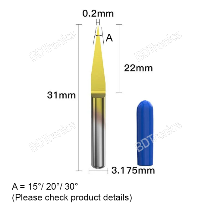 PCB Engraving CNC Router Drill Bit 20 Degree 0.2mm Tip 3.175mm